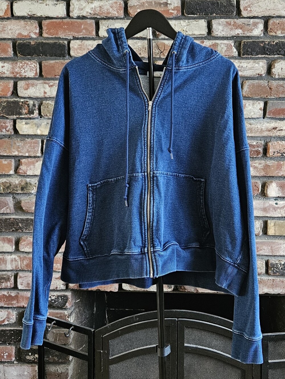 Good American Jeanius Boxy French Terry Zip Hoodie - Indigo